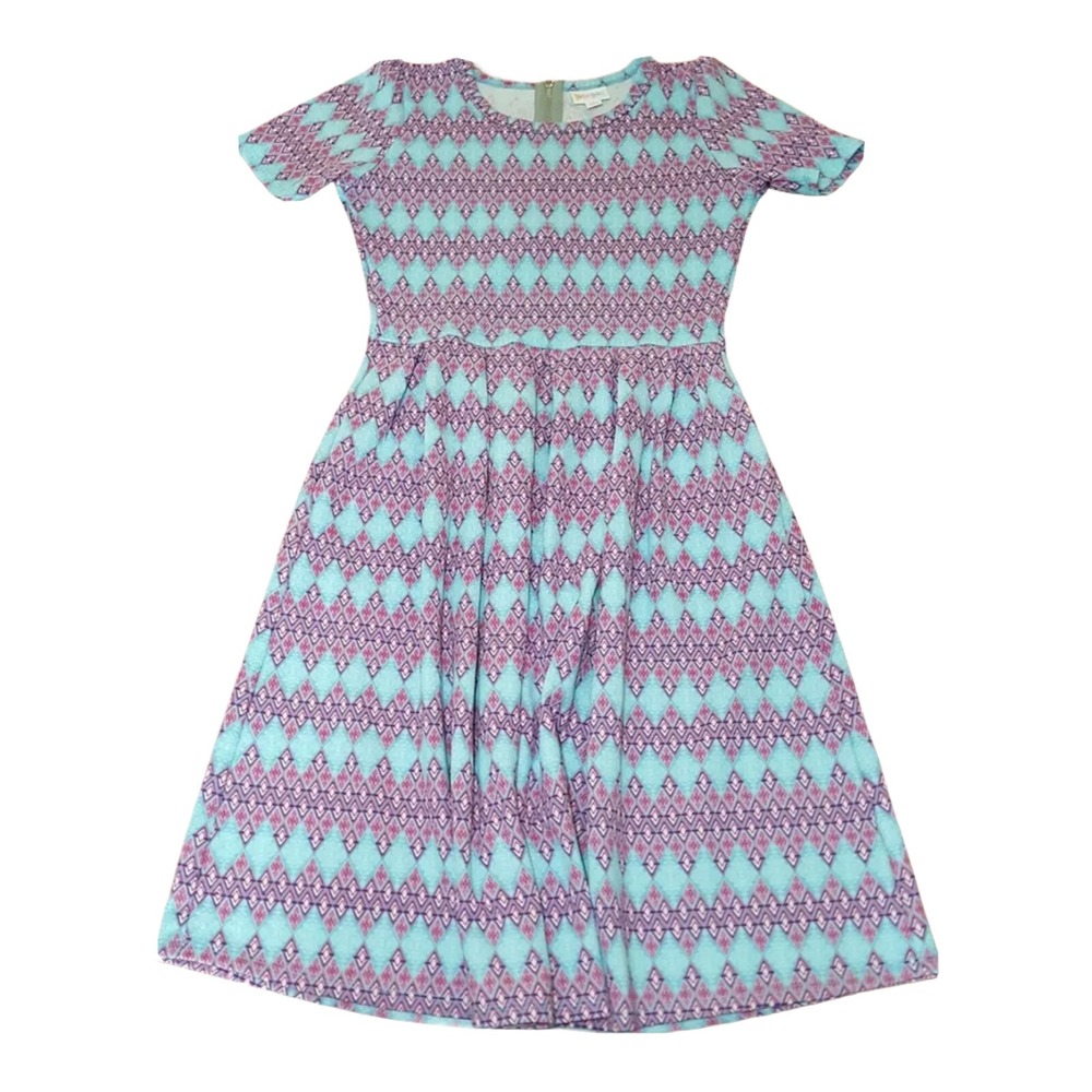 LulaRoe Amelia Textured Pleated 2 Pockets Pink Aqua Dress Spring Small